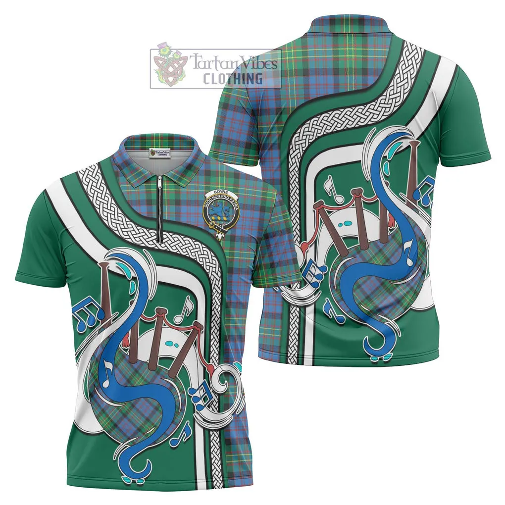 Bowie Ancient Tartan Zipper Polo Shirt with Epic Bagpipe Style