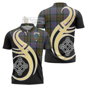 Bowie Tartan Zipper Polo Shirt with Family Crest and Celtic Symbol Style