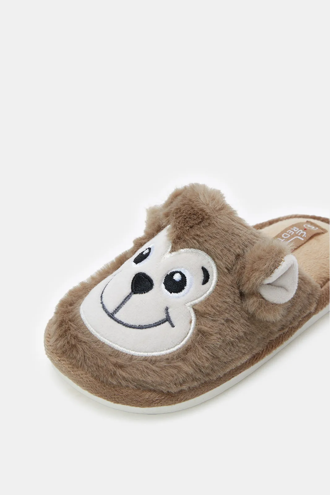 Boys Brown 3D Monkey Face Slippers