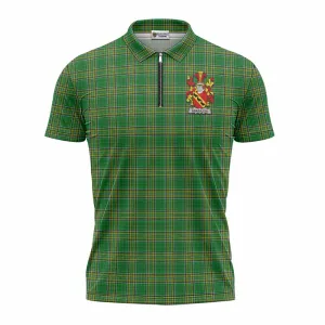 Brabazon Irish Clan Tartan Zipper Polo Shirt with Coat of Arms