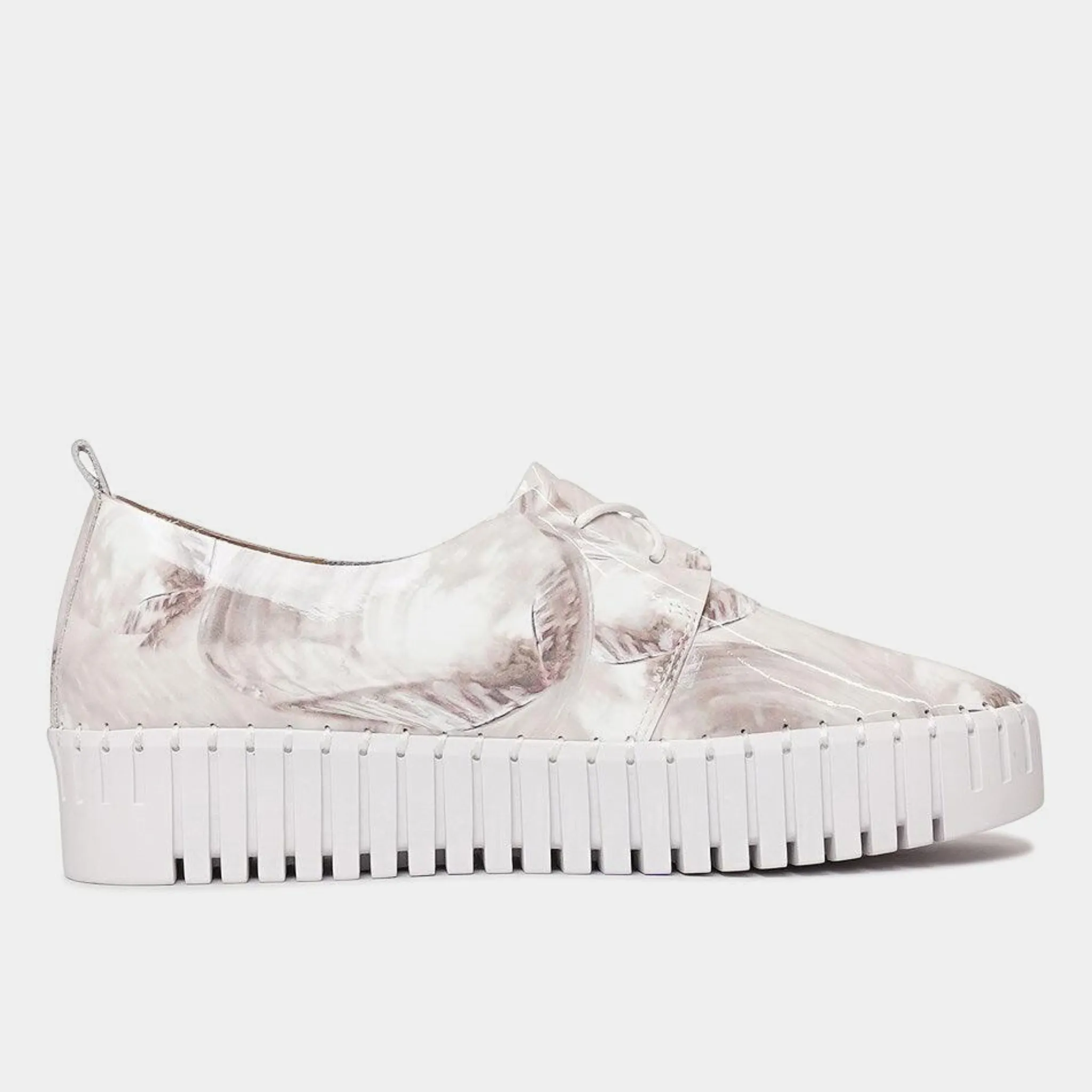 Brenda White Shell Pearl Patent Leather Sneakers