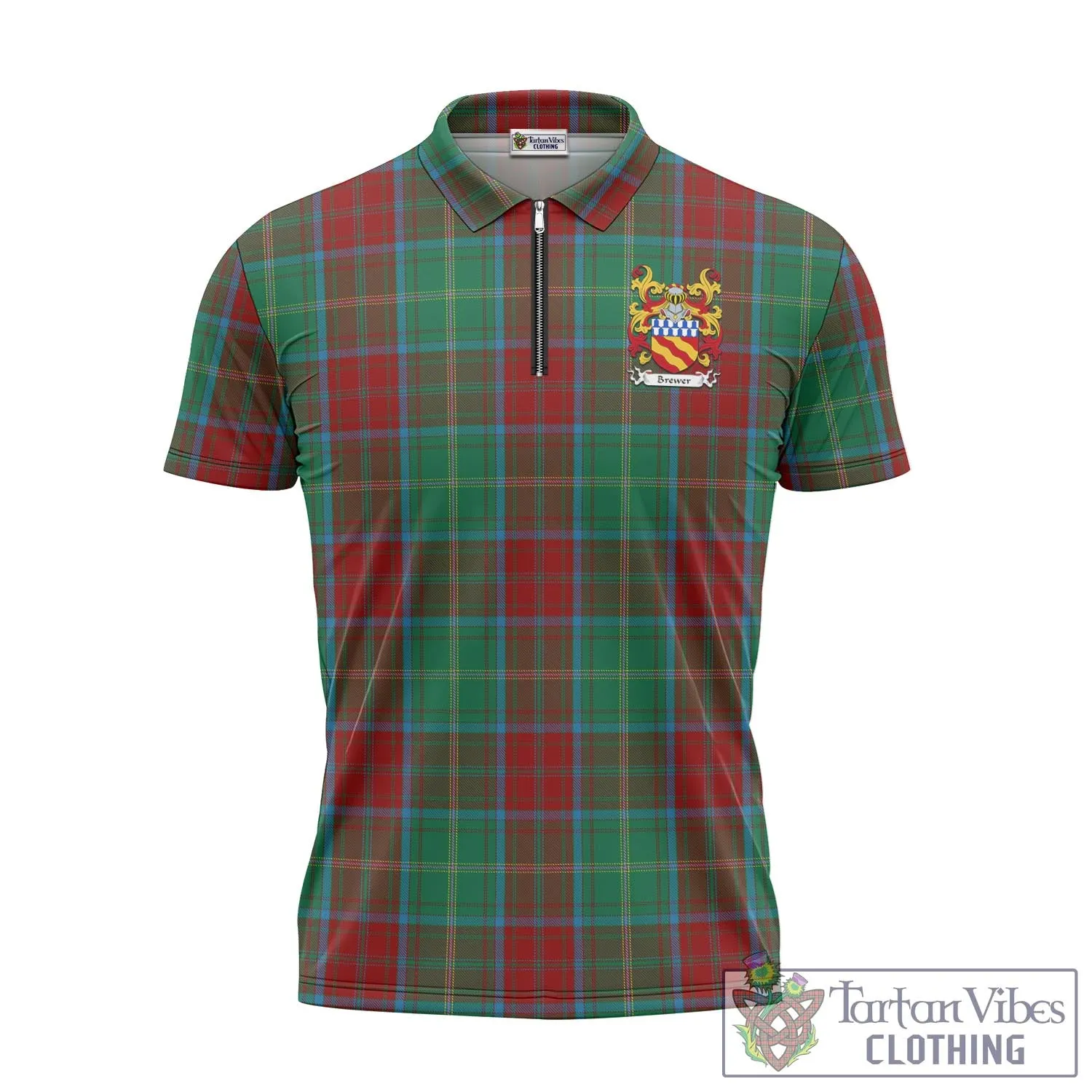 Brewer Tartan Zipper Polo Shirt with Family Crest