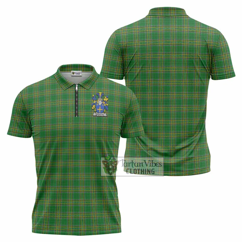 Brinkley Irish Clan Tartan Zipper Polo Shirt with Coat of Arms