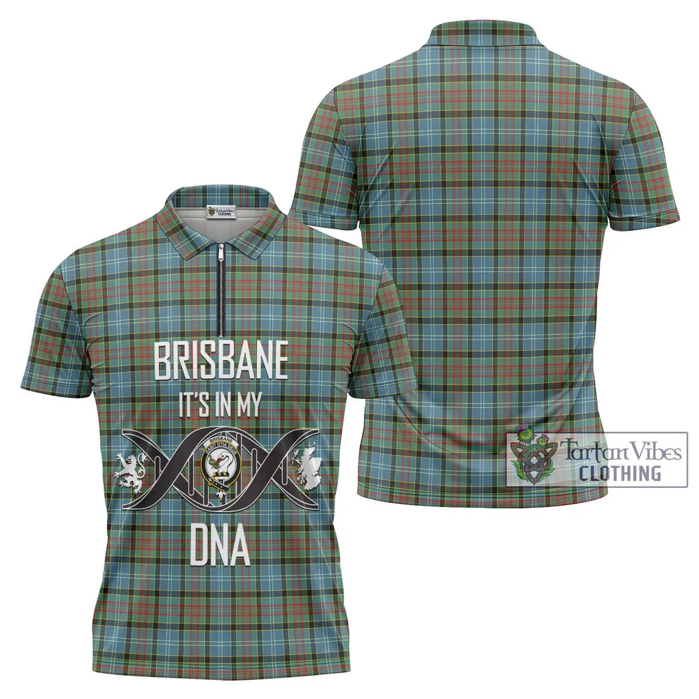 Brisbane Tartan Zipper Polo Shirt with Family Crest DNA In Me Style