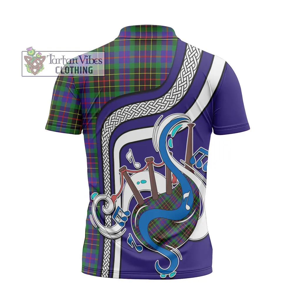 Brodie Hunting Modern Tartan Zipper Polo Shirt with Epic Bagpipe Style