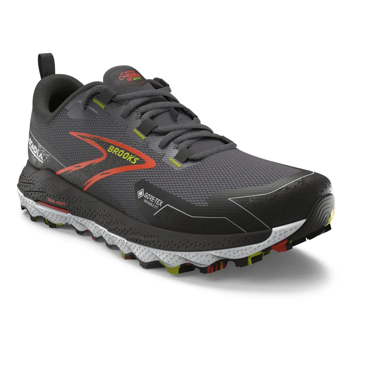 Brooks Cascadia 18 GTX Mens Trail Running Shoe (Blackened Pearl/Black/Tomato)