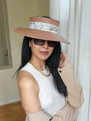 Brown "LadyEVA" Visor Hat with Stylish White and Gold Floral Band