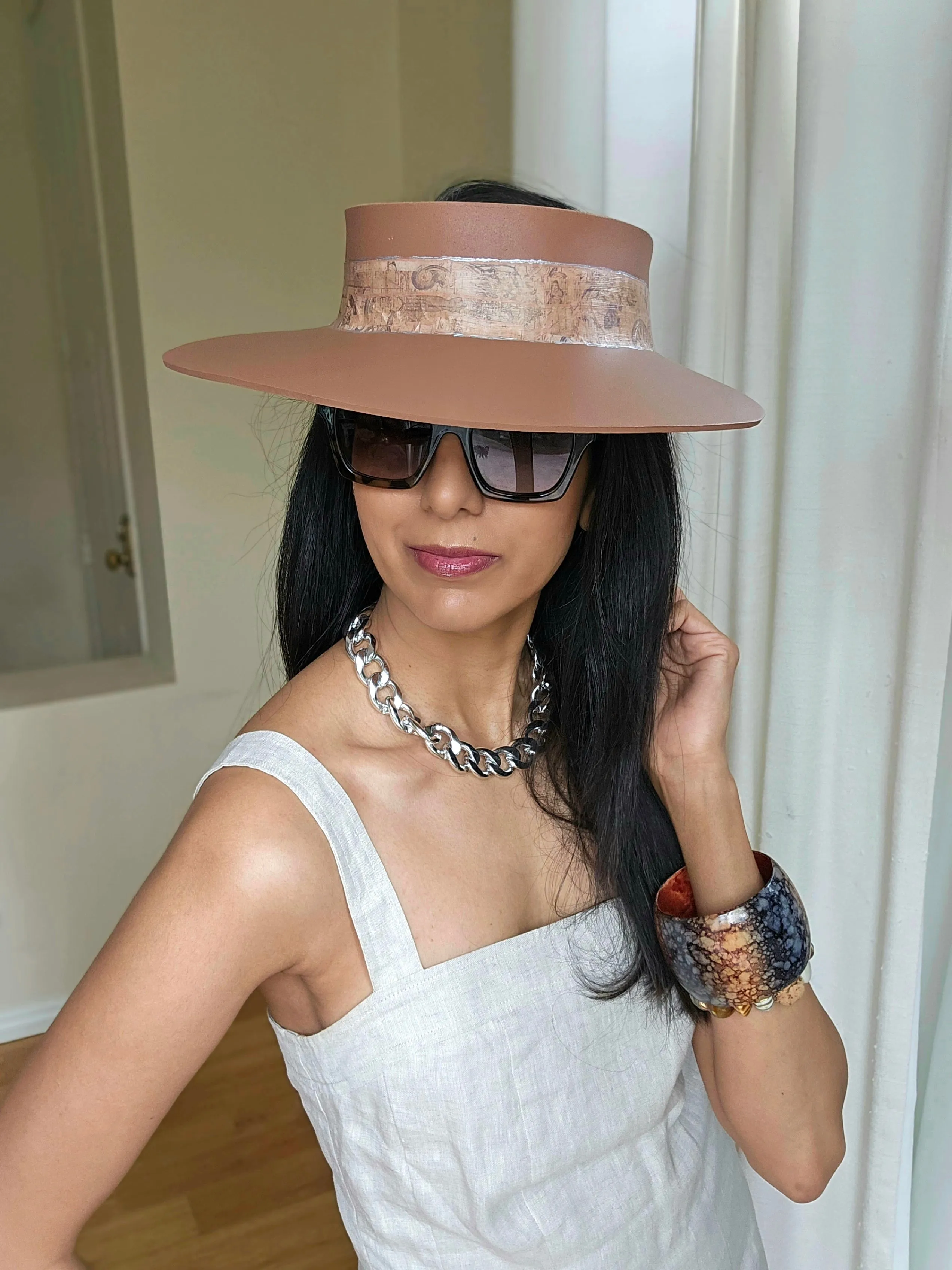 Brown "LadyEVA" Visor Hat with Warm Brown Vintage Style Band