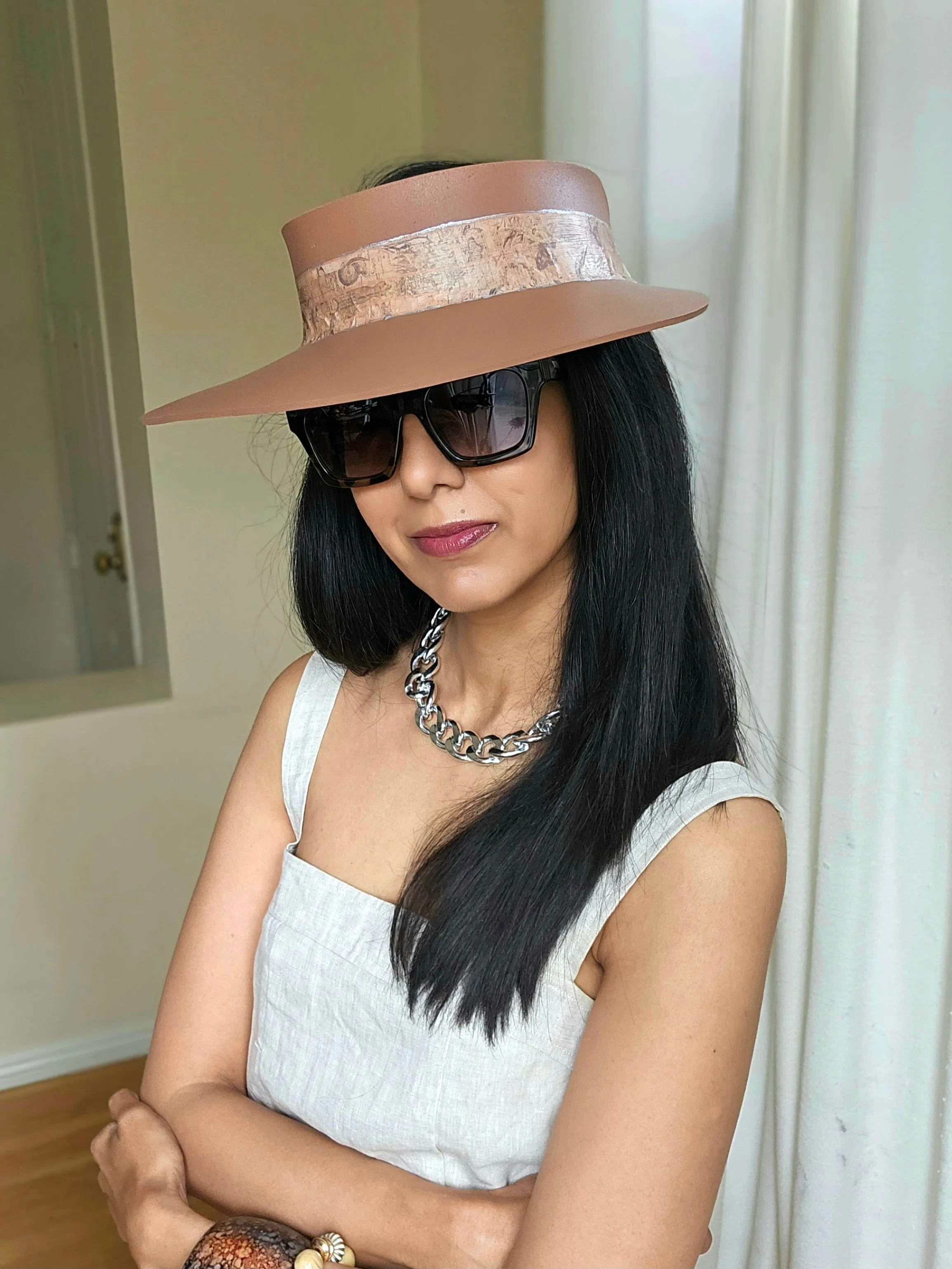 Brown "LadyEVA" Visor Hat with Warm Brown Vintage Style Band