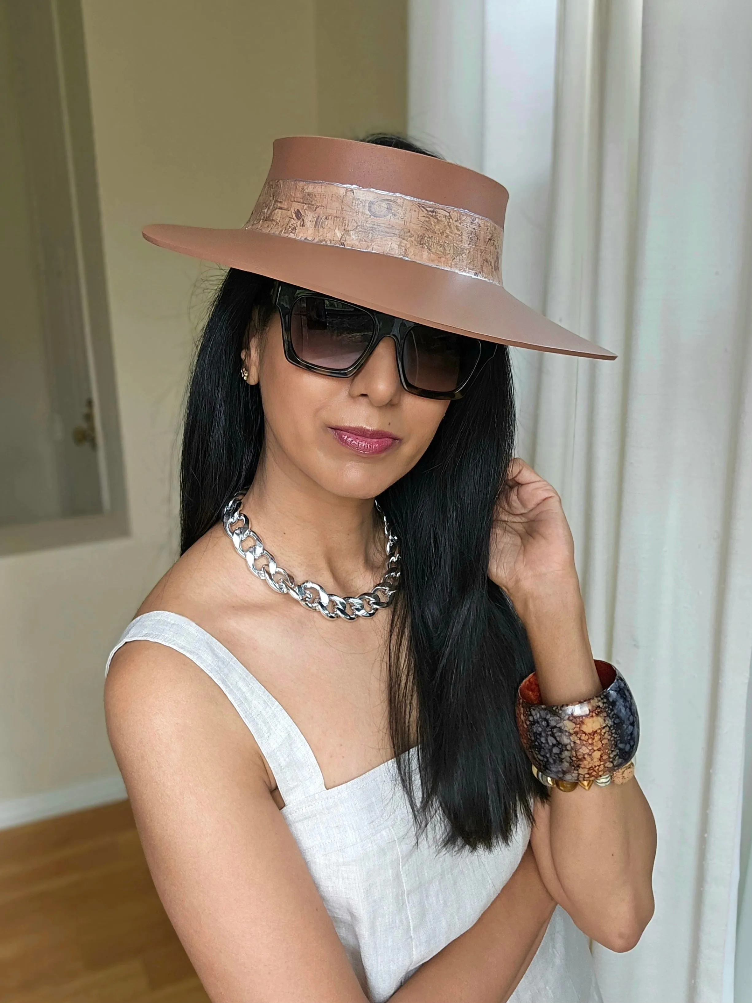 Brown "LadyEVA" Visor Hat with Warm Brown Vintage Style Band