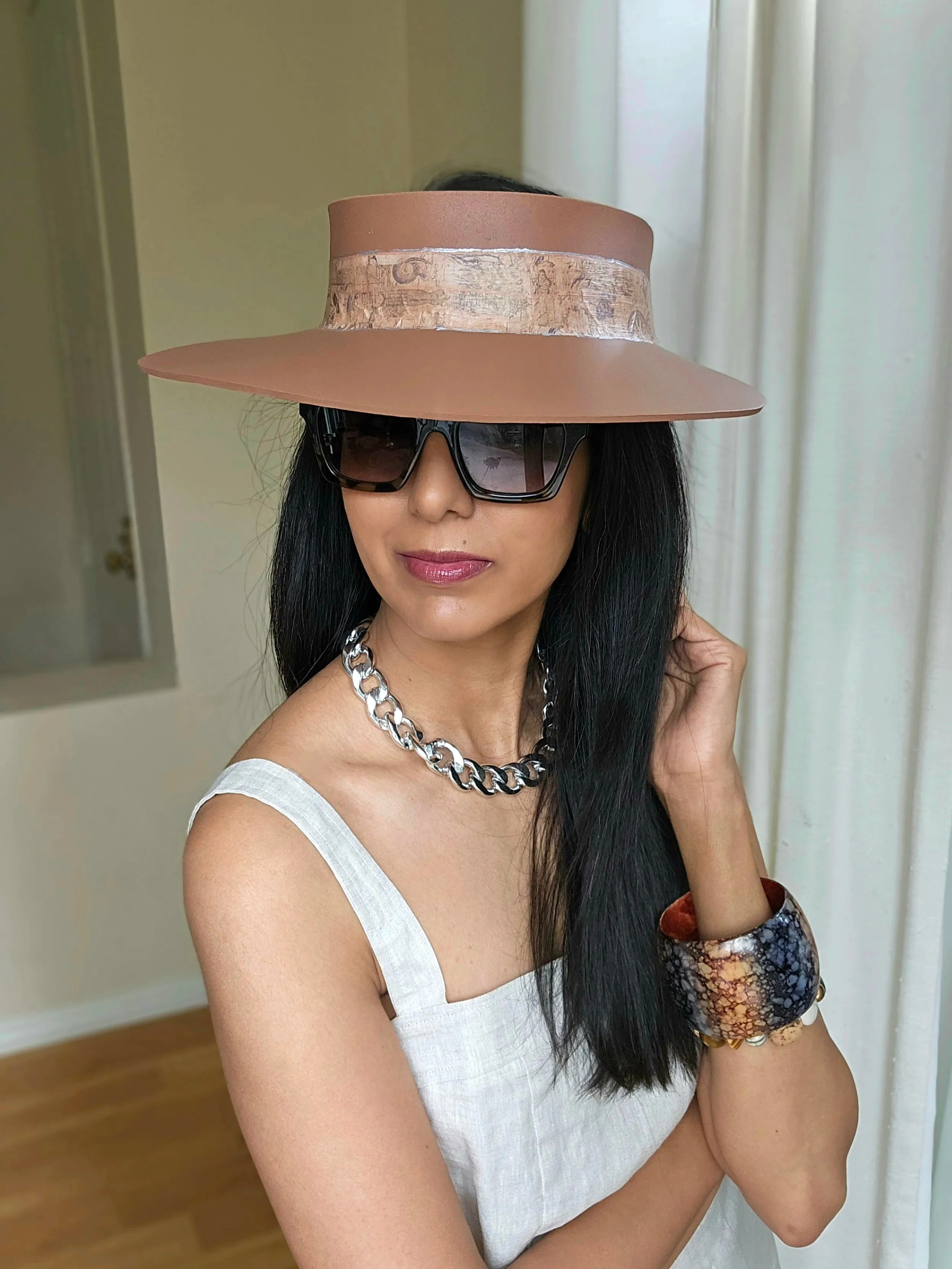 Brown "LadyEVA" Visor Hat with Warm Brown Vintage Style Band