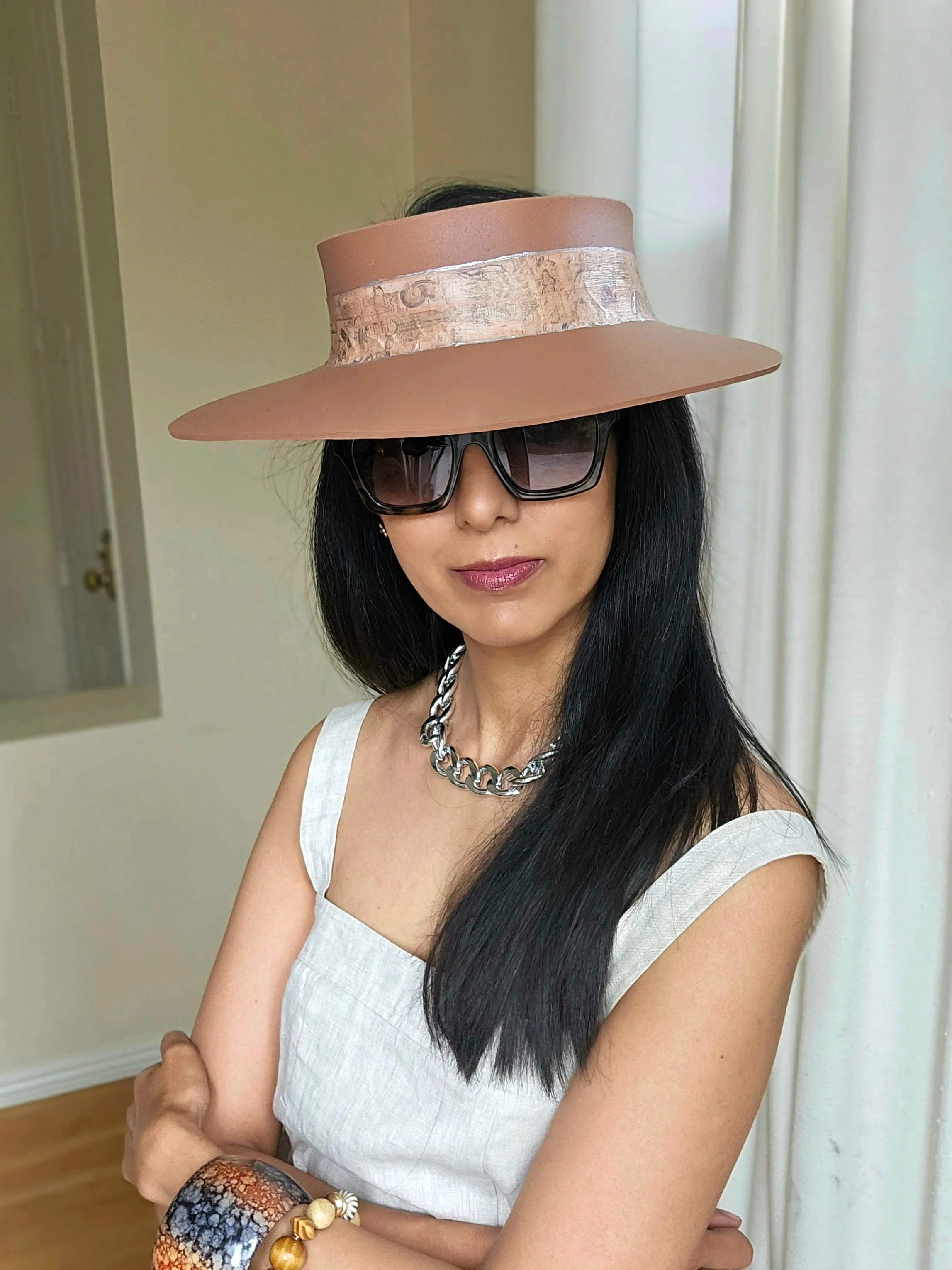 Brown "LadyEVA" Visor Hat with Warm Brown Vintage Style Band