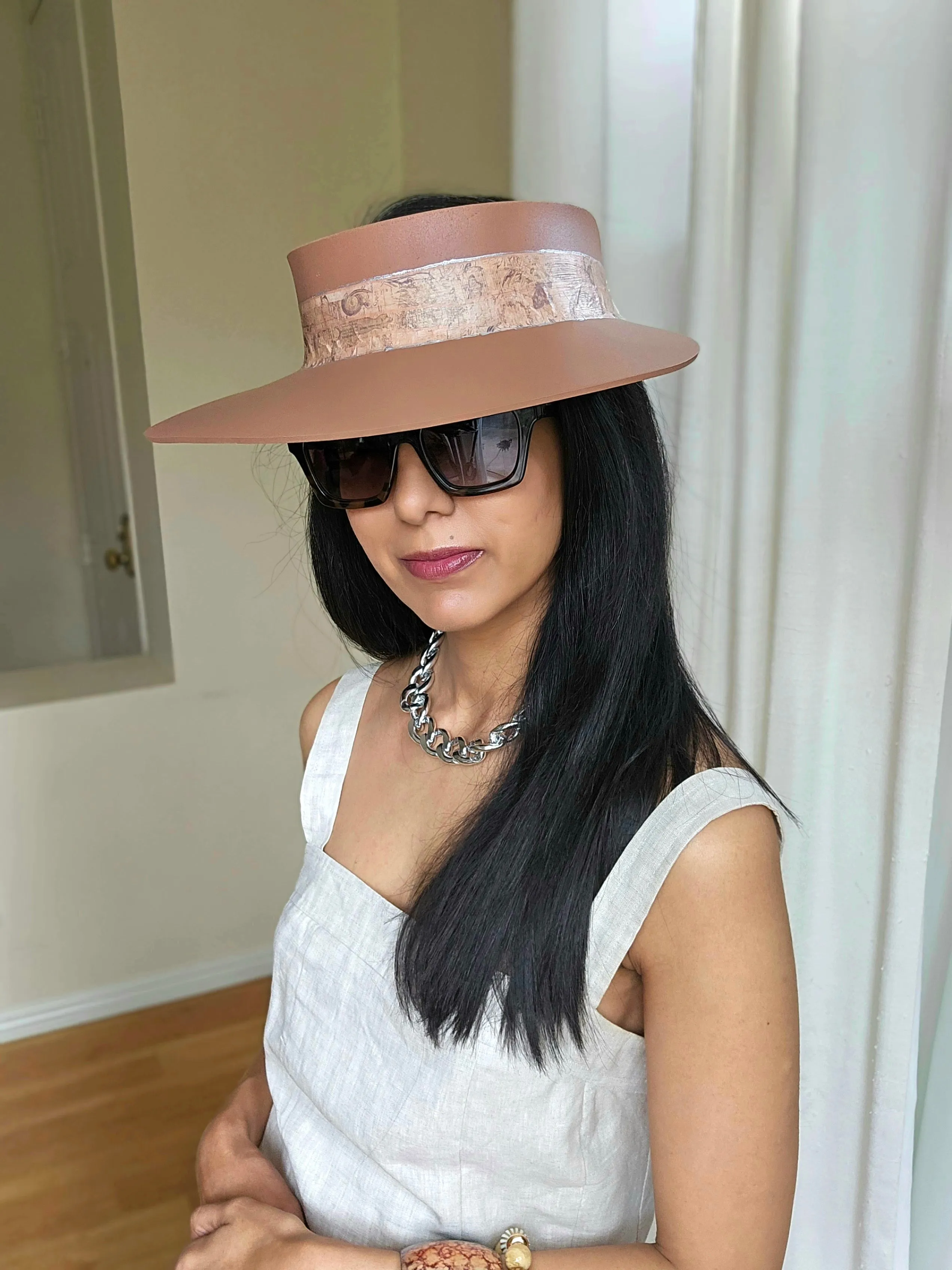 Brown "LadyEVA" Visor Hat with Warm Brown Vintage Style Band