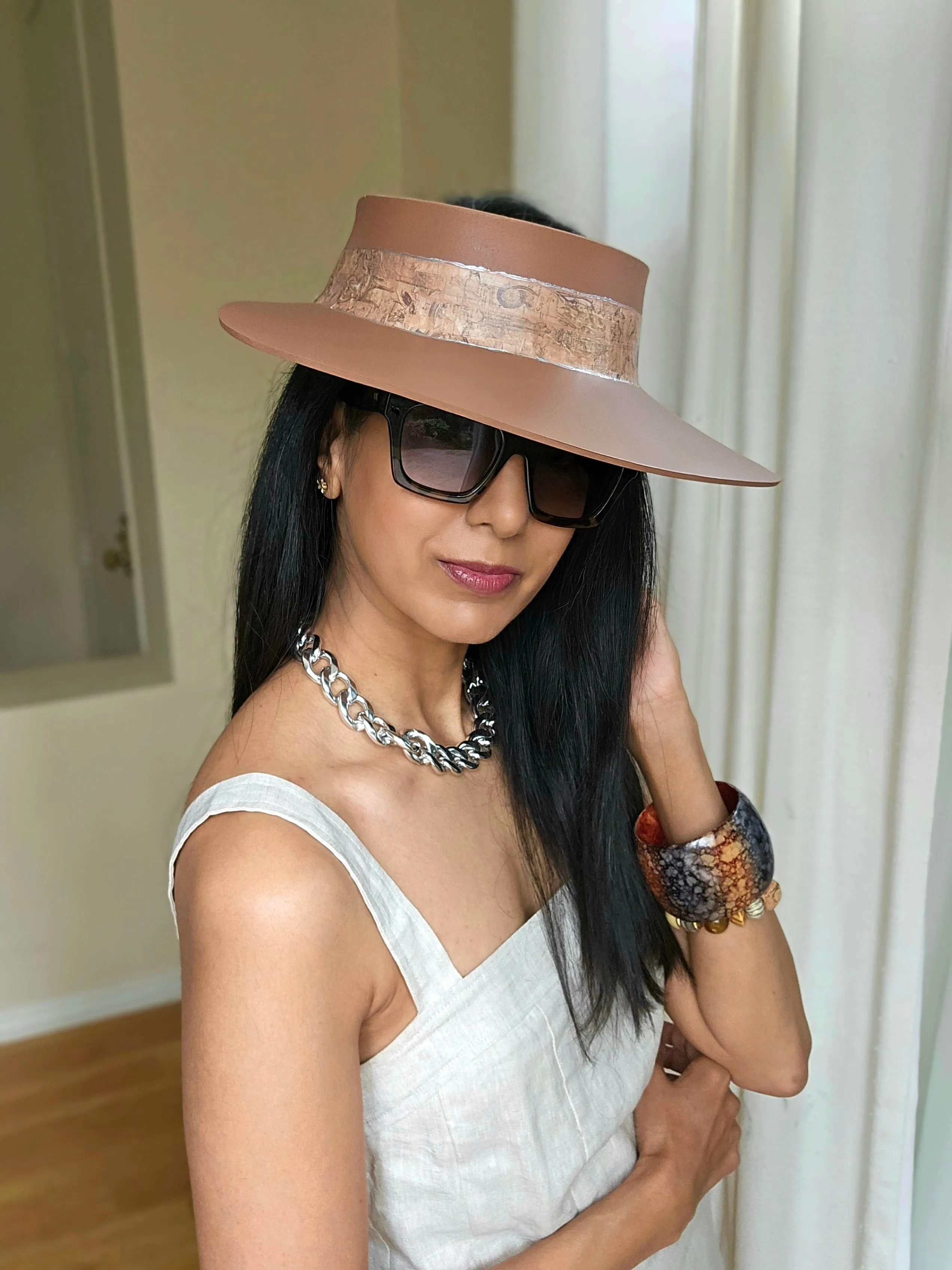 Brown "LadyEVA" Visor Hat with Warm Brown Vintage Style Band