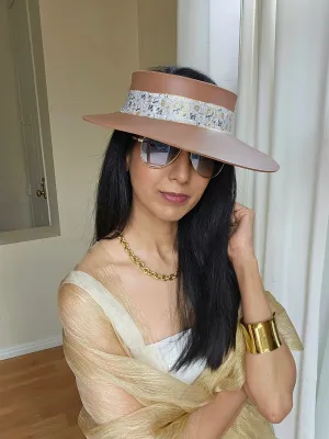 Brown "LadyEVA" Visor Hat with White and Gold Floral Band