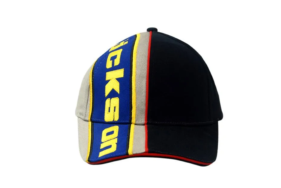 BRUSHED HEAVY COTTON CAP WITH SANDWICH TRIM & FABRIC INSERTS/EMBROIDERED LINES ON CROWN & PEAK