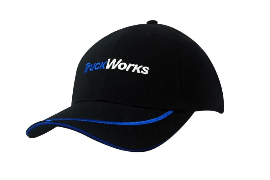 BRUSHED HEAVY COTTON CAP WITH SANDWICH TRIM & PEAK EMBROIDERED LINE