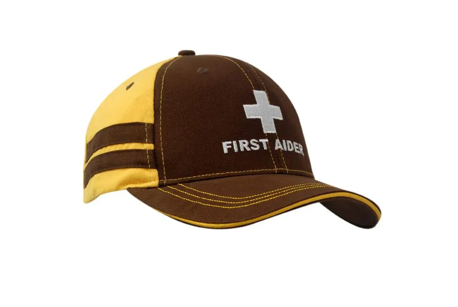 BRUSHED HEAVY COTTON CAP WITH SANDWICH TRIM & STRIPES ON CROWN, CONTRAST STITCHING ON PEAK