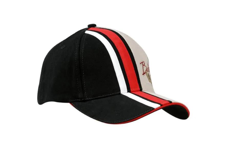 BRUSHED HEAVY COTTON CAP WITH STRIPES ON CROWN & PEAK WITH SANDWICH TRIM