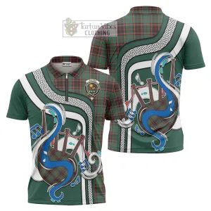 Buchan Ancient Tartan Zipper Polo Shirt with Epic Bagpipe Style