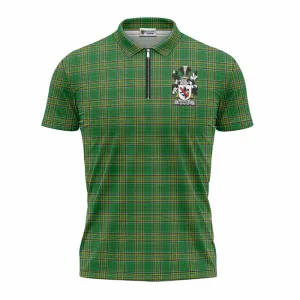 Burnell Irish Clan Tartan Zipper Polo Shirt with Coat of Arms