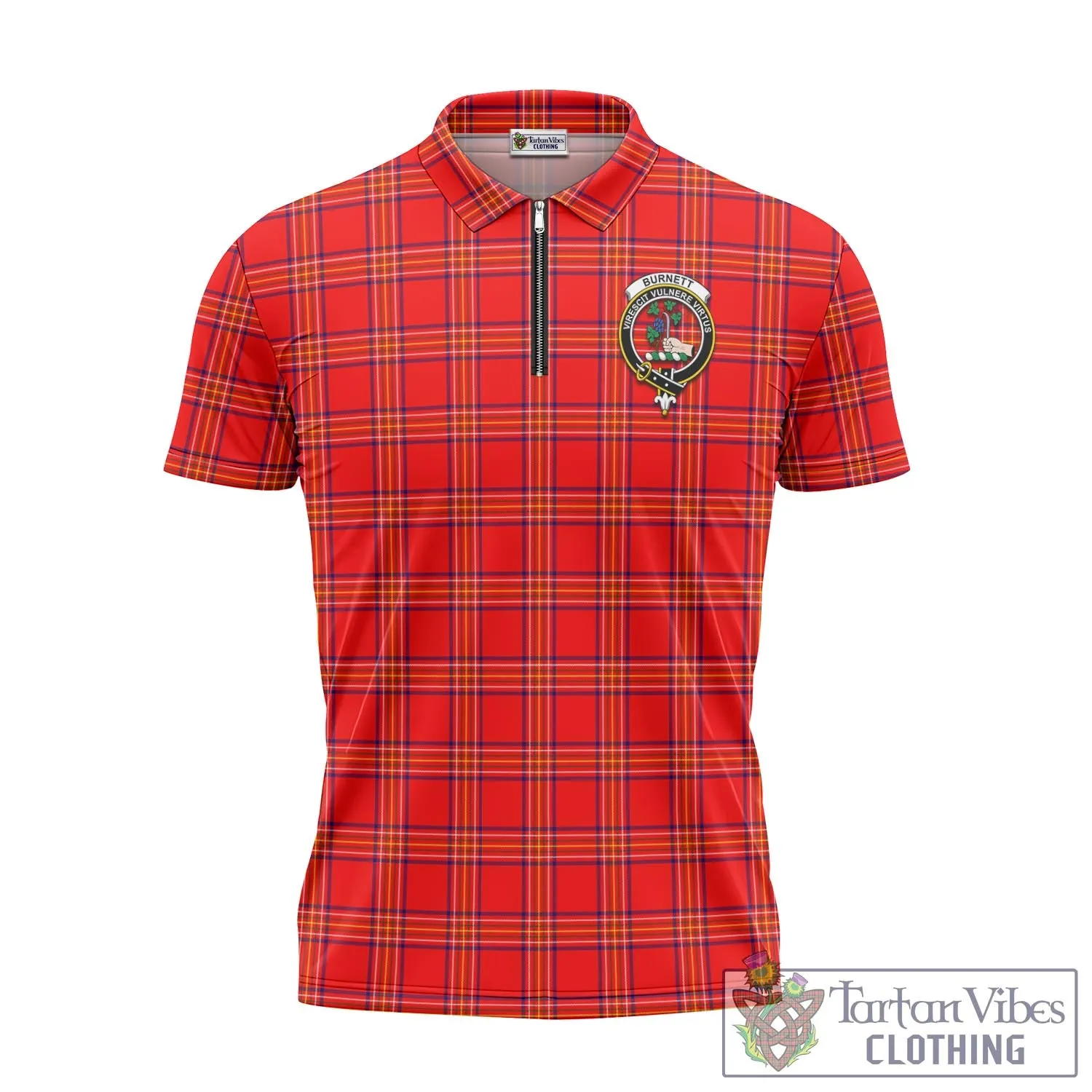 Burnett Modern Tartan Zipper Polo Shirt with Family Crest