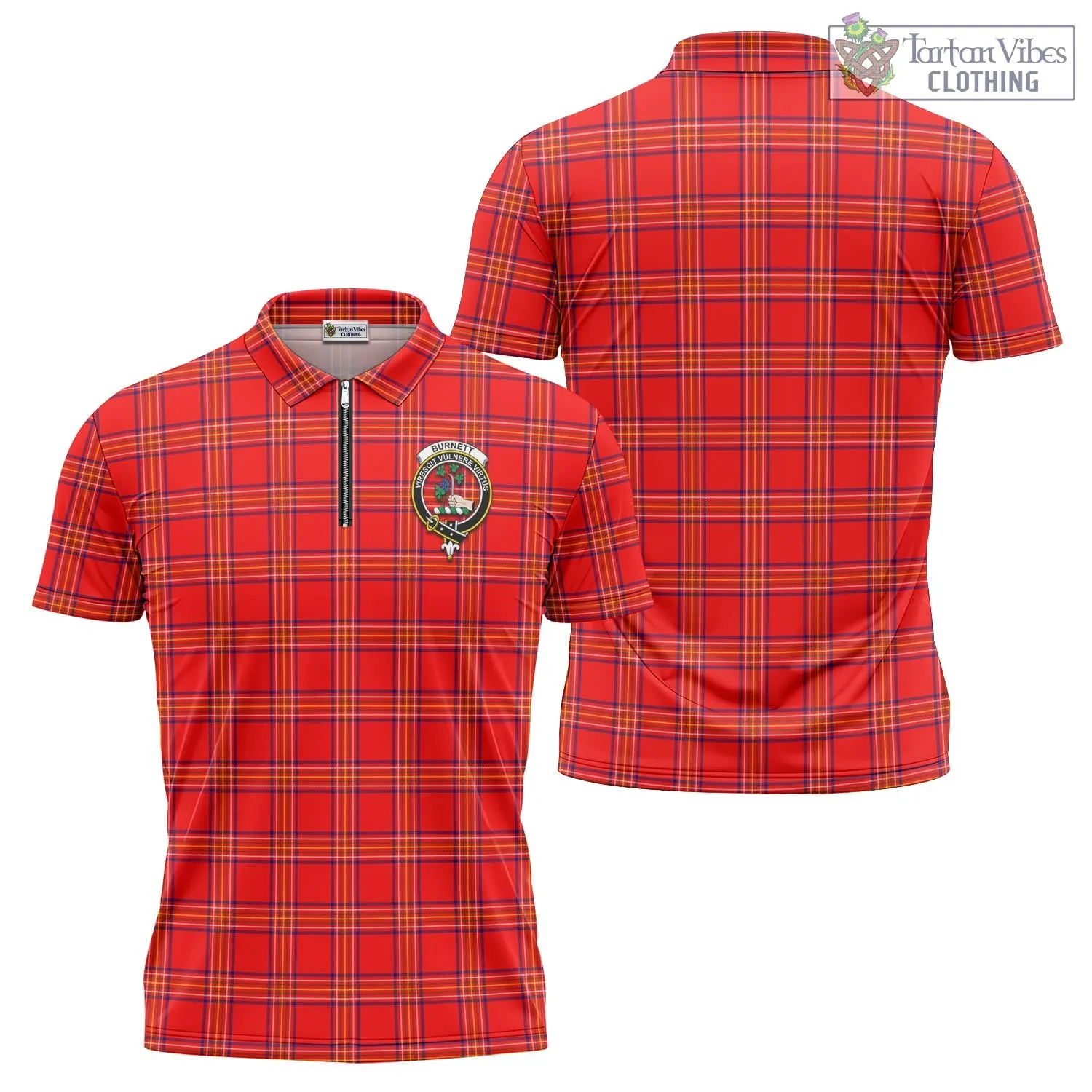 Burnett Modern Tartan Zipper Polo Shirt with Family Crest