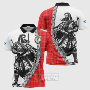 Burnett Tartan Clan Crest Zipper Polo Shirt with Highlander Warrior Celtic Style