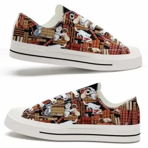 Cat Vintage Library Low Top Shoes  - Happy International Dog Day Canvas Sneaker, Cat Canvas Shoes