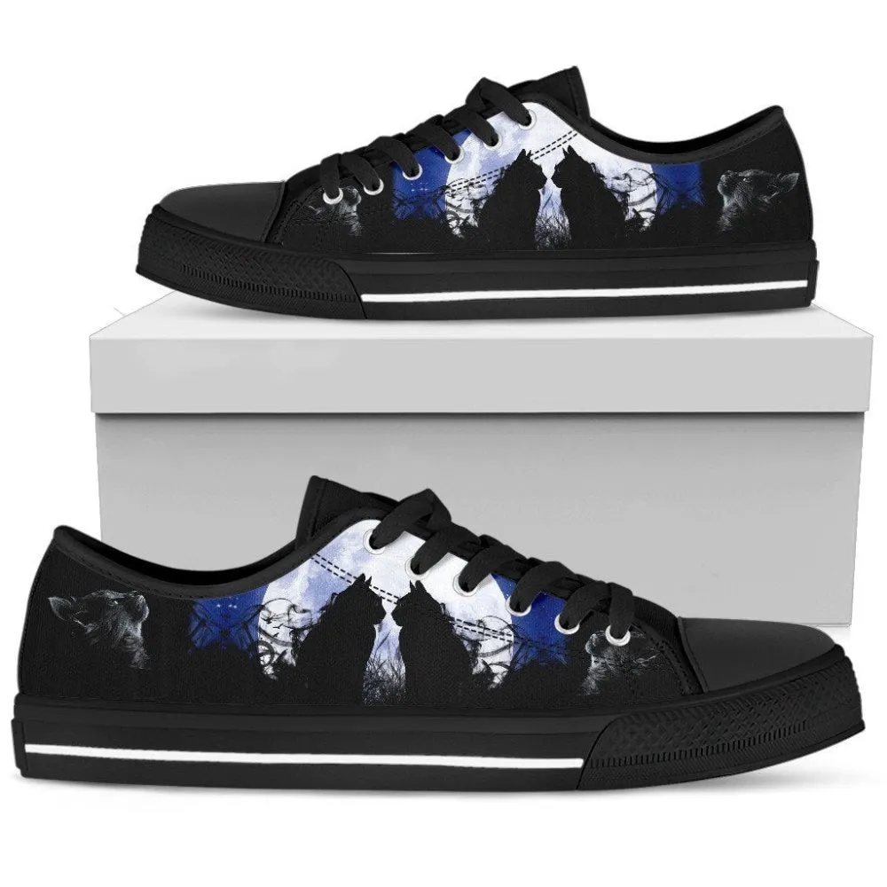 Cats And Moon Women'S Low Top Shoe - Stylish And Sustainable Footwear, Cat Canvas Shoes