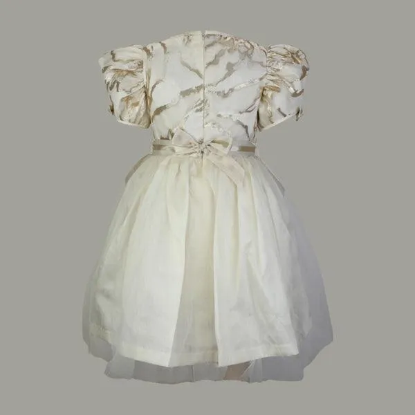 CHAMPAGNE GOLD MARBLE BALL DRESS WITH WHITE PEARL AND HAIRBOW