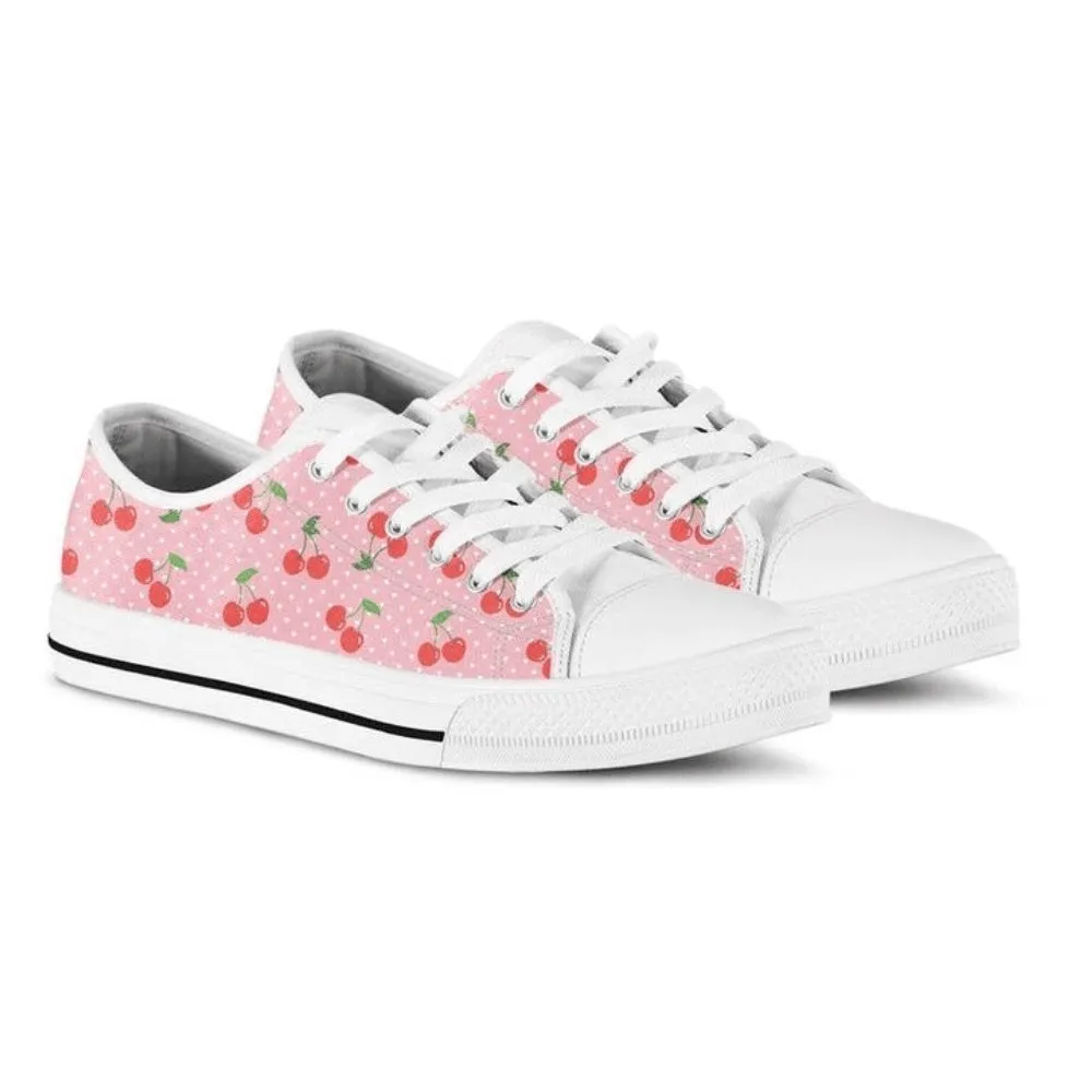 Cherry Print Low Top Shoes, Low Top Sneaker, Low Top Canvas Shoes