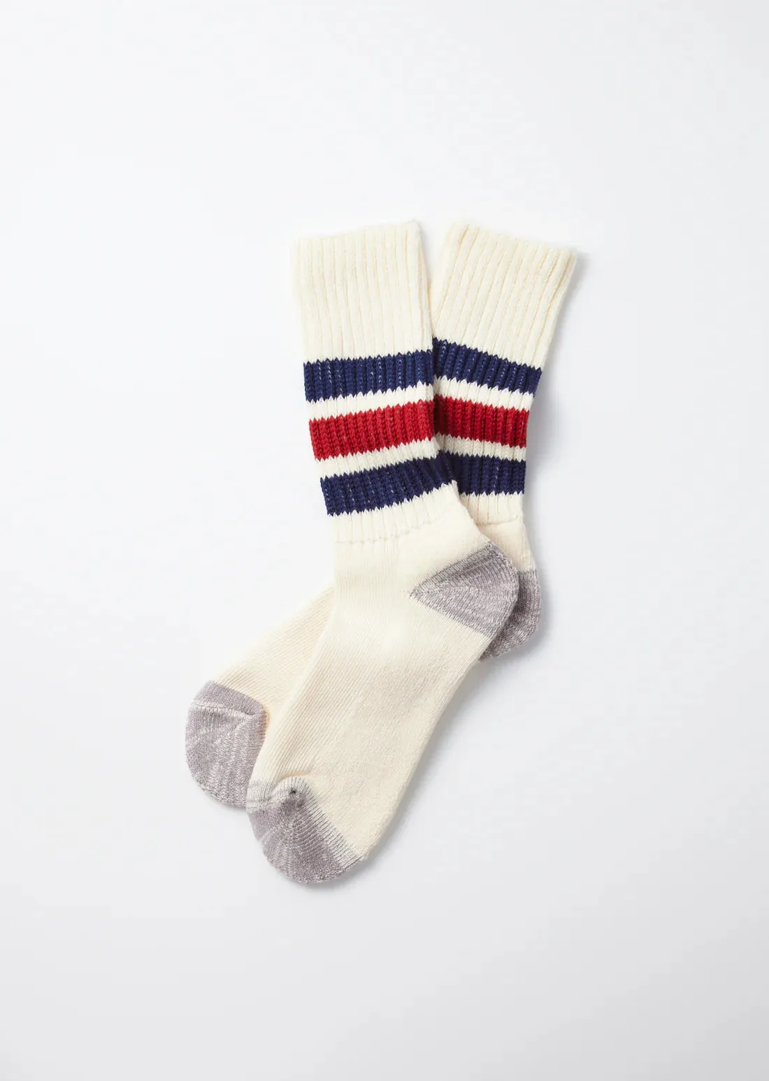 Coarse Ribbed Old School Crew Socks in Navy/Dark Red