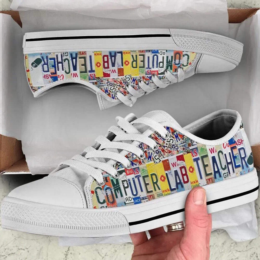 Computer Lab Teacher License Plates Low Top Shoes, Teacher Shoes, Low Top Sneakers