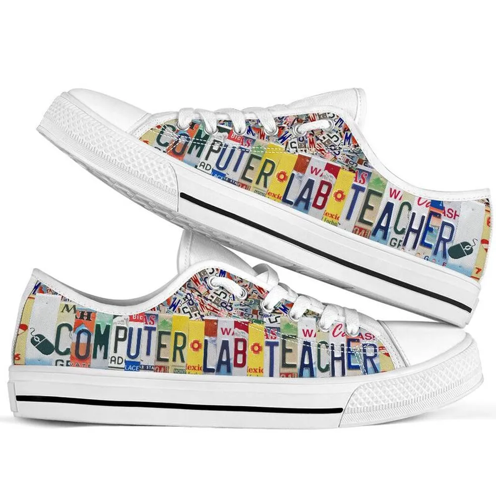 Computer Lab Teacher License Plates Low Top Shoes, Teacher Shoes, Low Top Sneakers