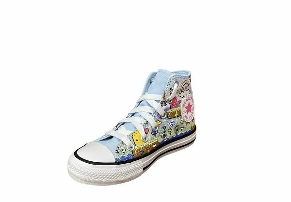 Converse scarpa sneakers alta da bambina Ctas Hi Chambray 670170C celeste