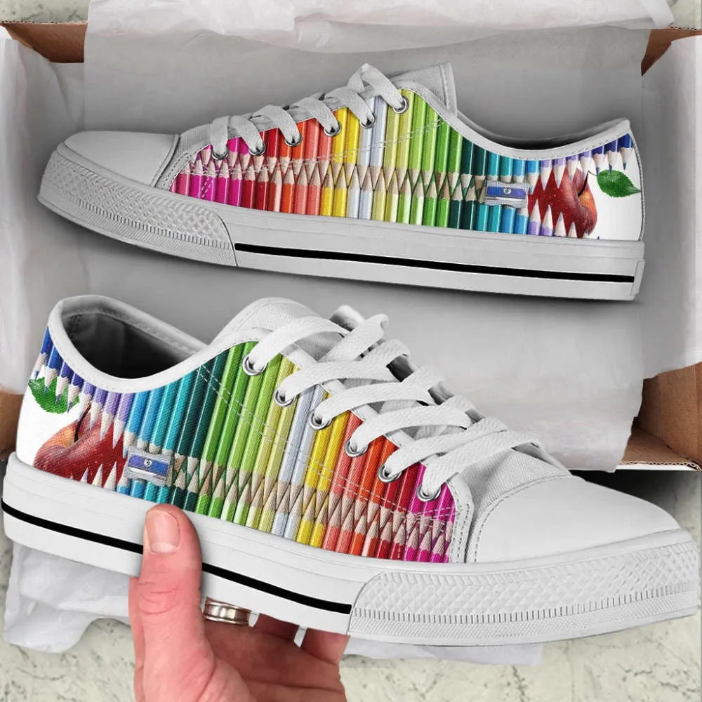 Crayon Color Eat Apple Low Top Shoes , Low Top Sneaker, Low Top Canvas Shoes