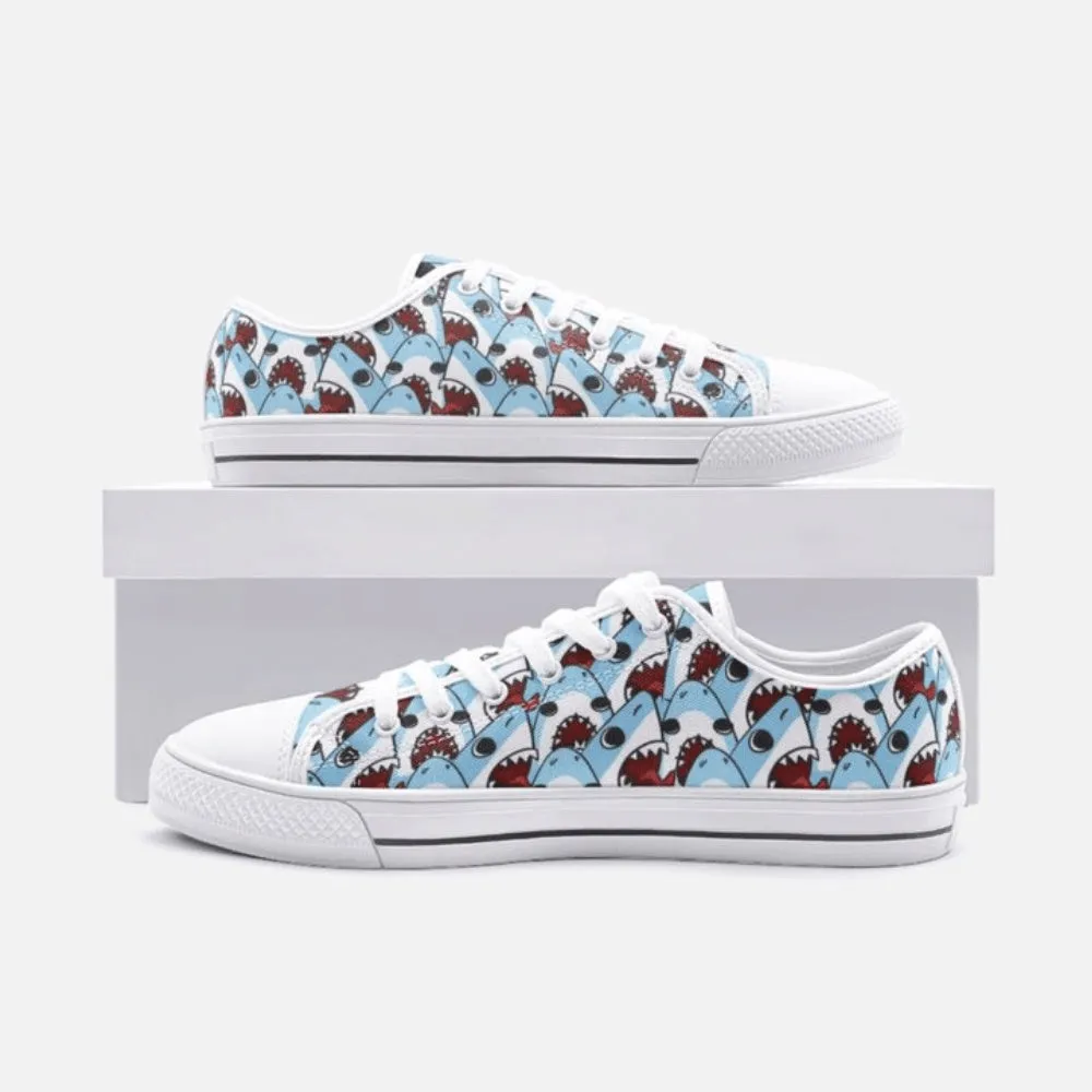 Crazy Shark Low Top Shoes, Animal Print Canvas Shoes, Print On Canvas Shoes