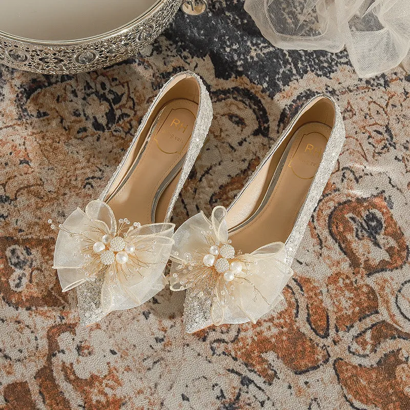 Crystal High-heeled Bow Wedding Shoes