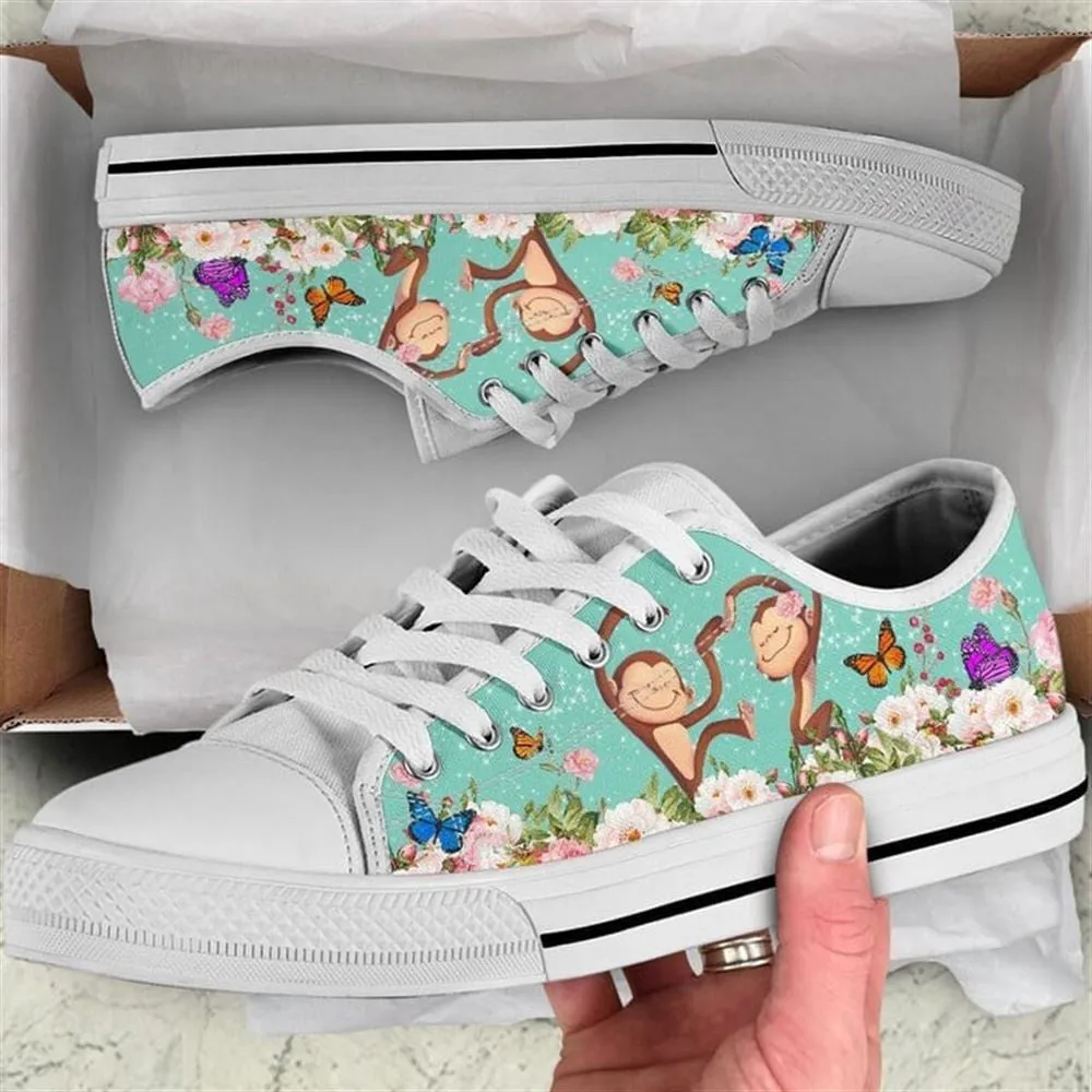 Cute Couple Monkey Love Flower Watercolor Low Top Shoes, Animal Print Canvas Shoes, Print On Canvas Shoes