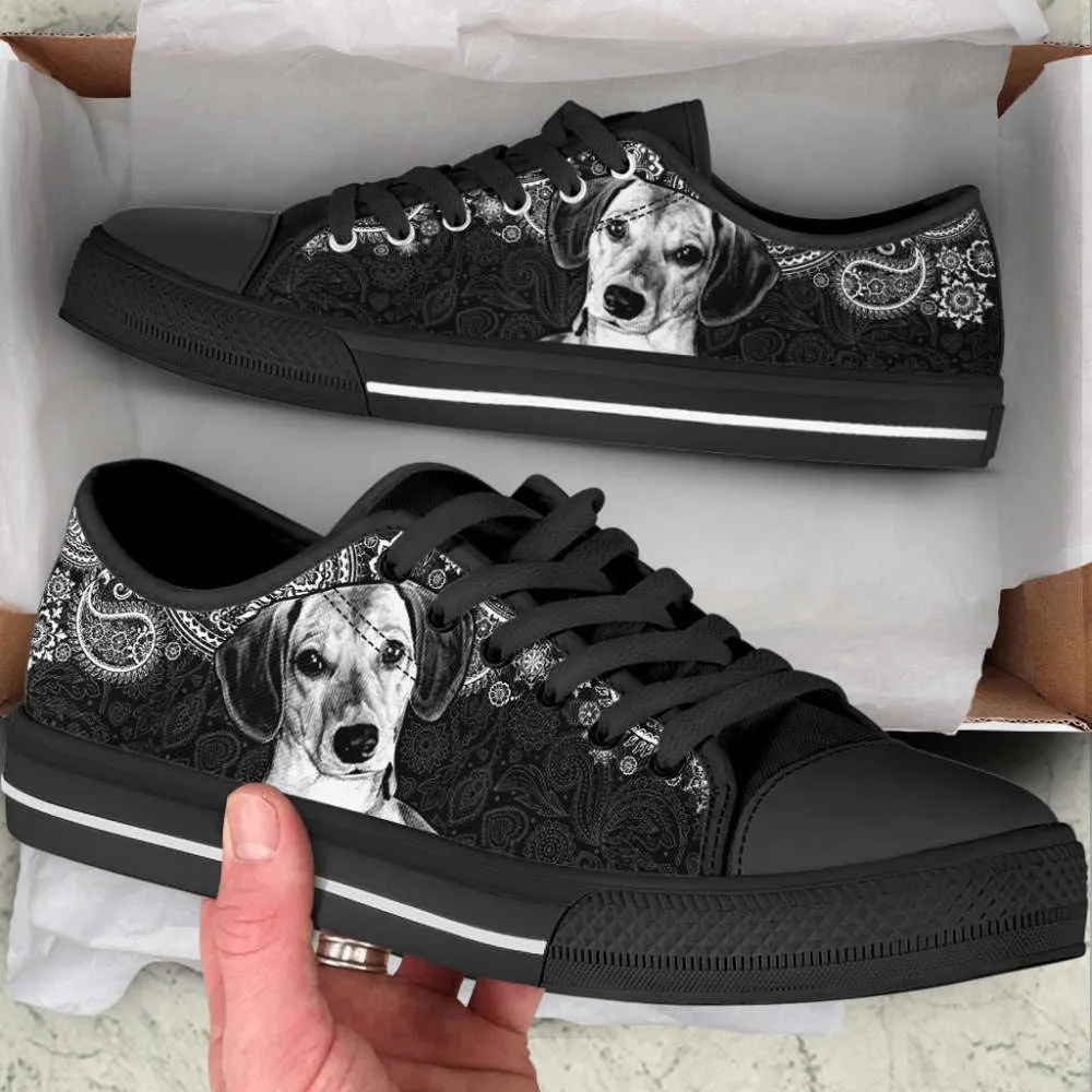 Dachshund Face Paisley Black White Low Top Shoes Canvas Sneakers, Dog Printed Shoes, Canvas Shoes For Men, Women