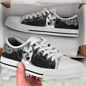 Dachshund Face Paisley Black White Low Top Shoes Canvas Sneakers, Dog Printed Shoes, Canvas Shoes For Men, Women