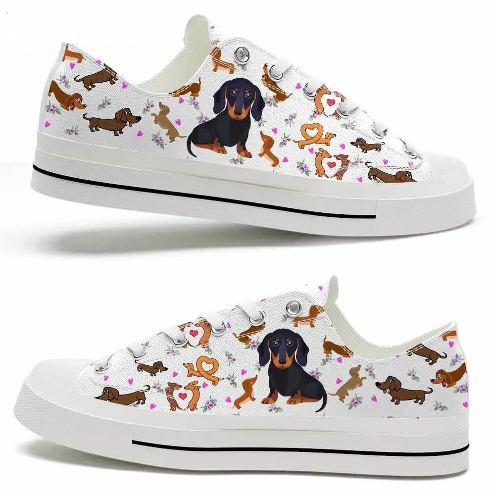 Dachshund Heart Love Pattern Low Top Shoes - Happy International Dog Day Canvas Sneaker, Dog Printed Shoes, Canvas Shoes For Men, Women