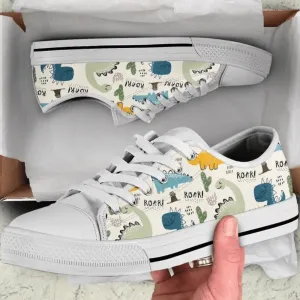 Dinosaur Cartoon Low Top Canvas Shoes, Animal Print Canvas Shoes, Print On Canvas Shoes