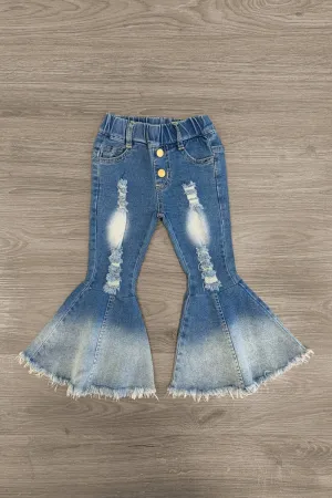 Distressed Ombre Bell Bottom Jeans