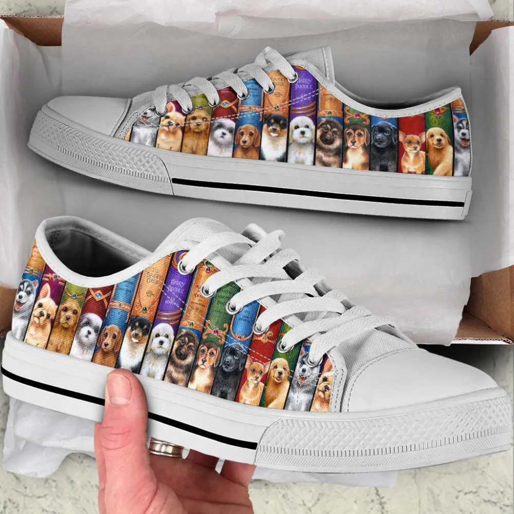 Dog On The Book Low Top Shoes Canvas Sneakers Casual Shoes, Dog Printed Shoes, Canvas Shoes For Men, Women