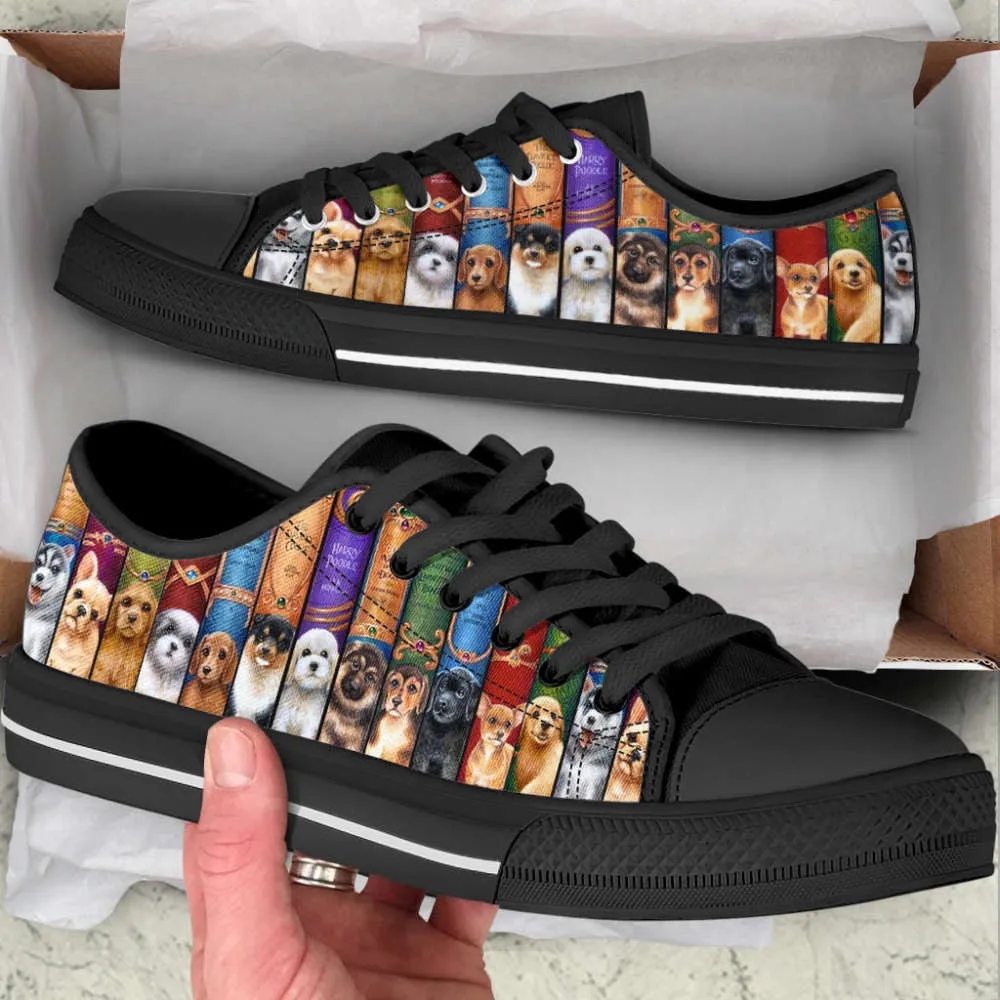 Dog On The Book Low Top Shoes Canvas Sneakers Casual Shoes, Dog Printed Shoes, Canvas Shoes For Men, Women