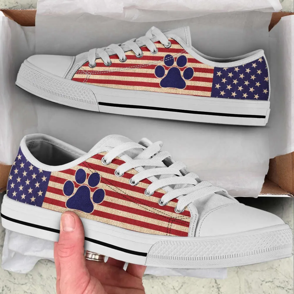 Dog Paw Usa Flag Low Top Shoes Canvas Sneakers Casual Shoes, Dog Printed Shoes, Canvas Shoes For Men, Women