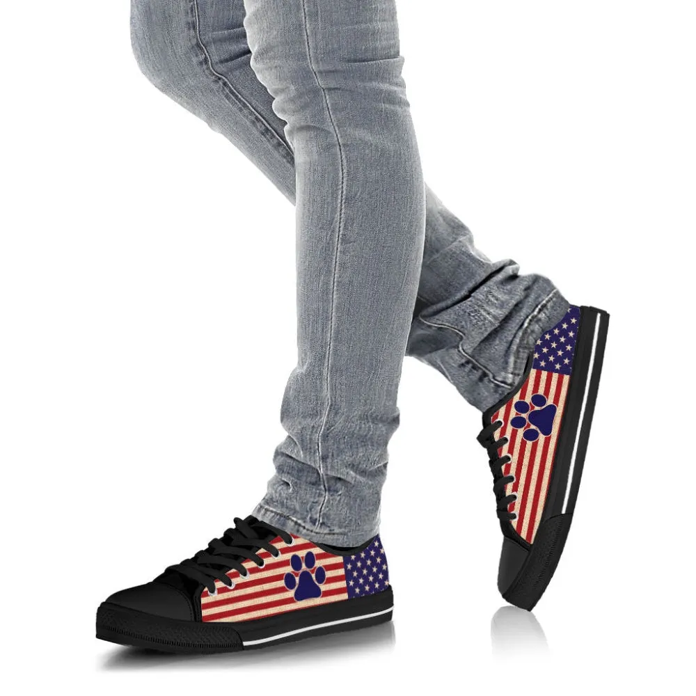 Dog Paw Usa Flag Low Top Shoes Canvas Sneakers Casual Shoes, Dog Printed Shoes, Canvas Shoes For Men, Women