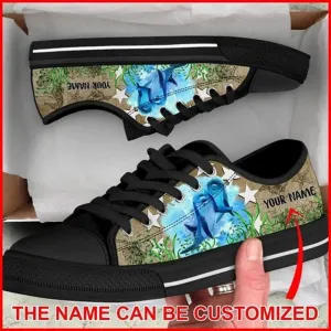 Dolphin Vintage Map Sea Canvas Low Top Shoes, Animal Print Canvas Shoes, Print On Canvas Shoes